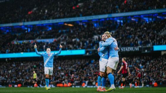 34-4！曼城狂轰34球9连胜伯恩茅斯，英超前二稳居