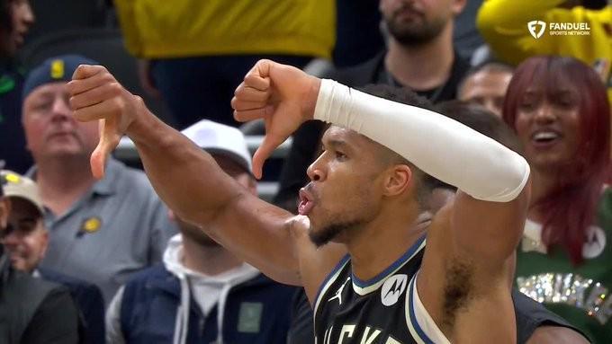 字母哥绝杀后霸气回应！噤声+喝倒彩手势引爆步行者主场