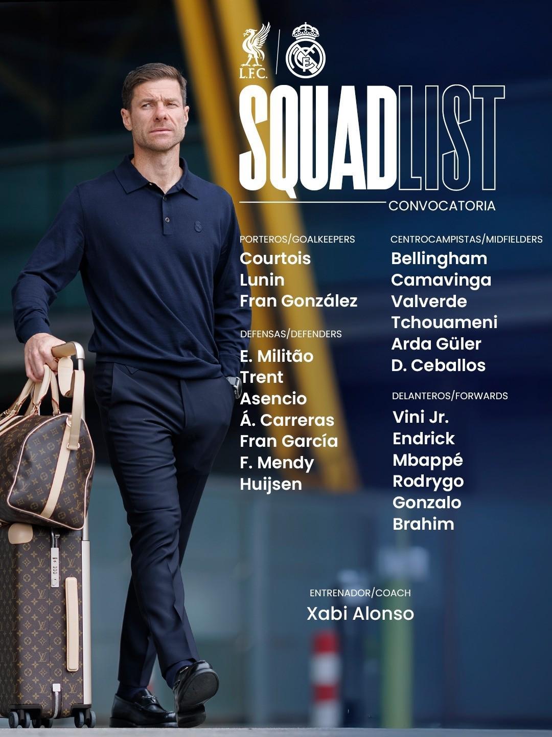 皇马欧冠客战利物浦名单：姆巴佩、贝林厄姆领衔，阿诺德出战旧主