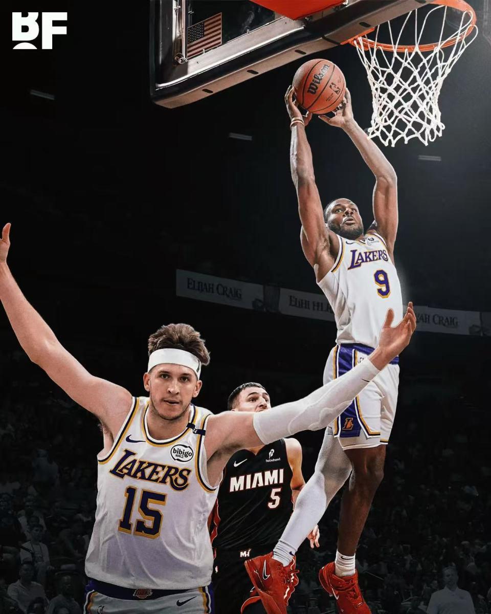 布朗尼平框暴扣引爆全场！1分17秒8:0攻击波助湖人胜热火