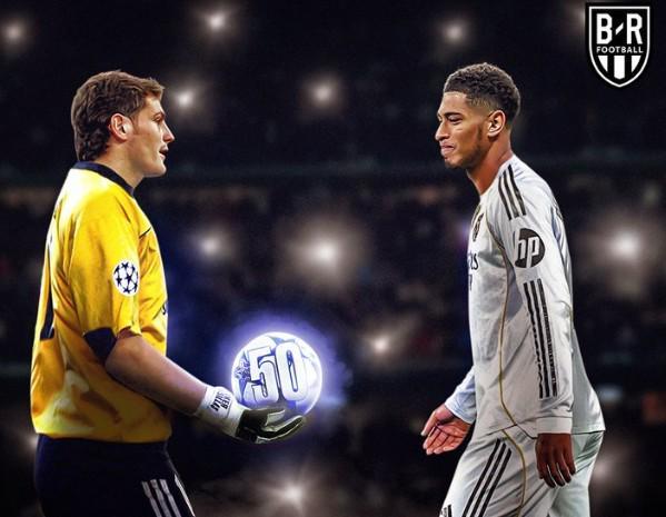 贝林厄姆22岁128天创欧冠50场最年轻纪录，超越卡西利亚斯