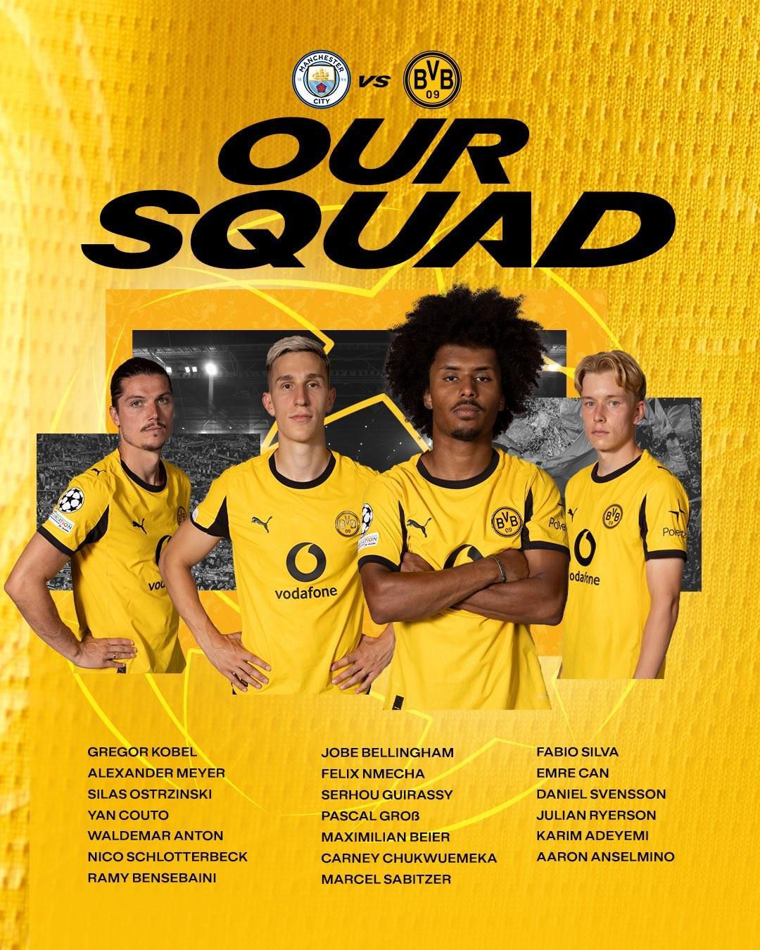 多特蒙德客战曼城大名单揭晓：吉拉西领衔，布兰特因伤缺阵