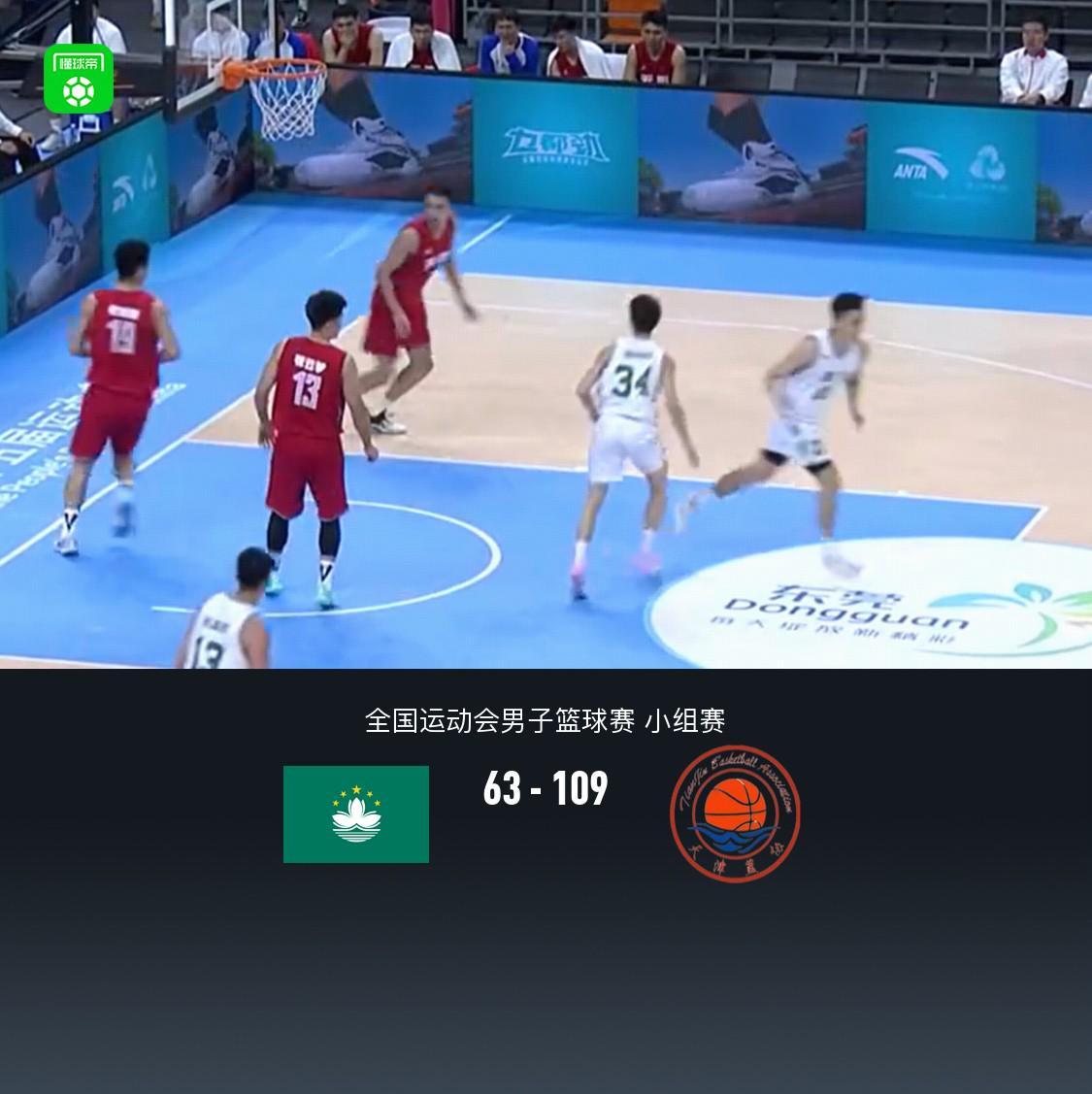 全运男篮：天津男篮109-63大胜中国澳门，田雨时德帅表现抢眼