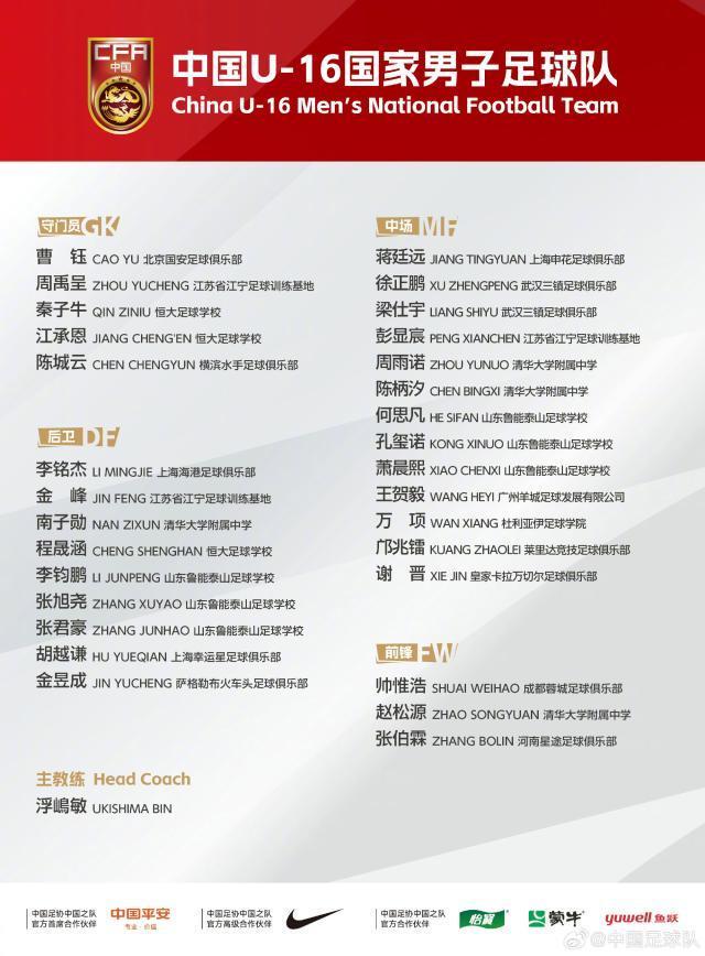 U16国足最新集训名单揭晓：万项、邝兆镭、谢晋领衔入选