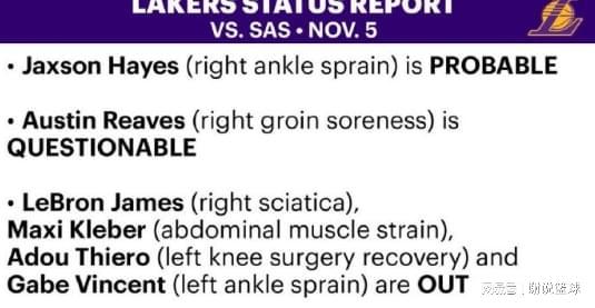 湖人VS马刺：关键对决前双方均遭伤病困扰