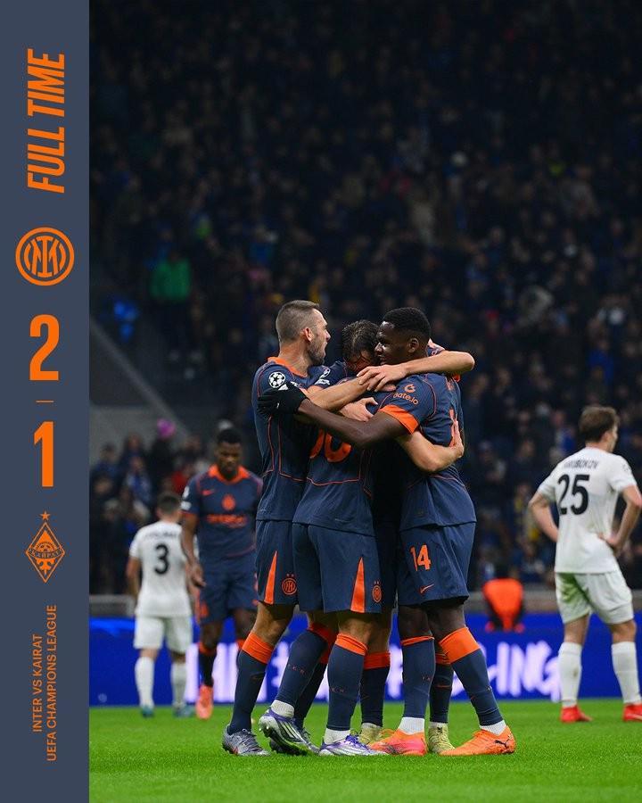 国米欧冠主场18场不败：15胜3平创辉煌战绩