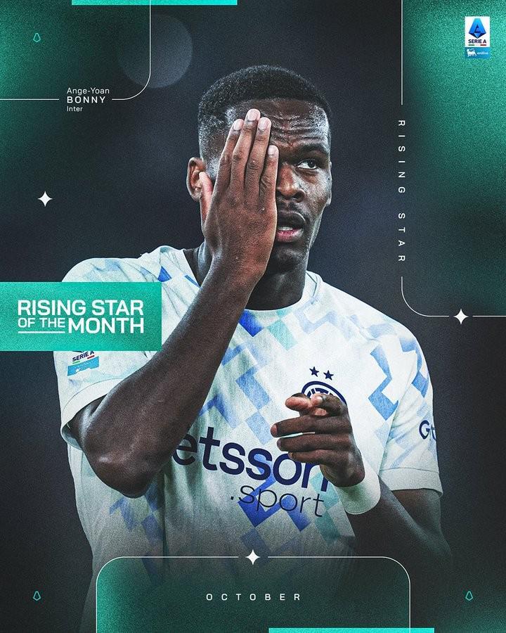 意甲官方：国米新星博尼荣膺10月最佳年轻球员