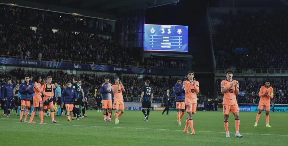 欧冠惊现大冷门！5冠王巴萨客场3-3平布鲁日，18岁天才创纪录