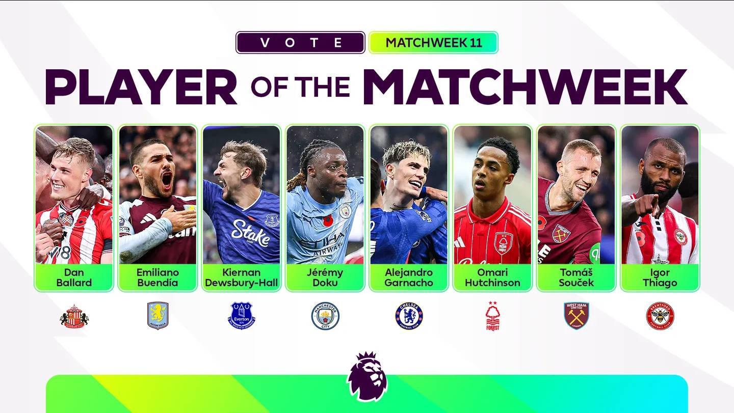 英超第11轮最佳球员候选名单：多库、加纳乔等8人入围