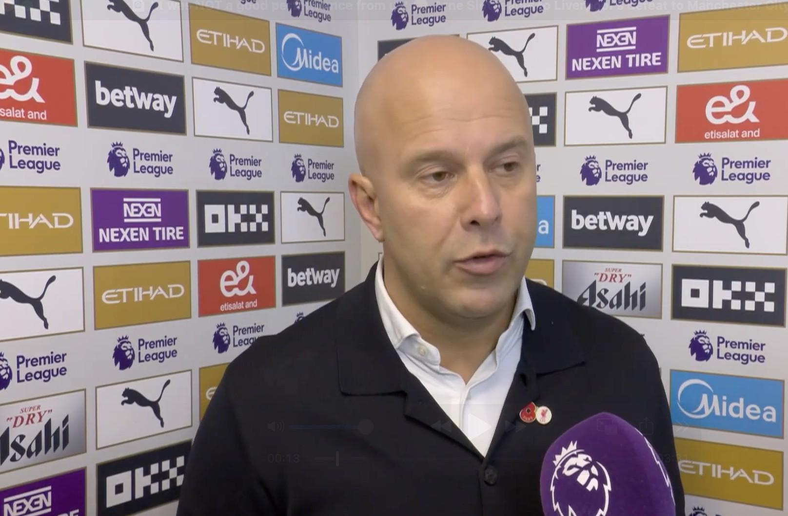 斯洛特质疑判罚：利物浦进球被吹，曼城上季相似进球却有效