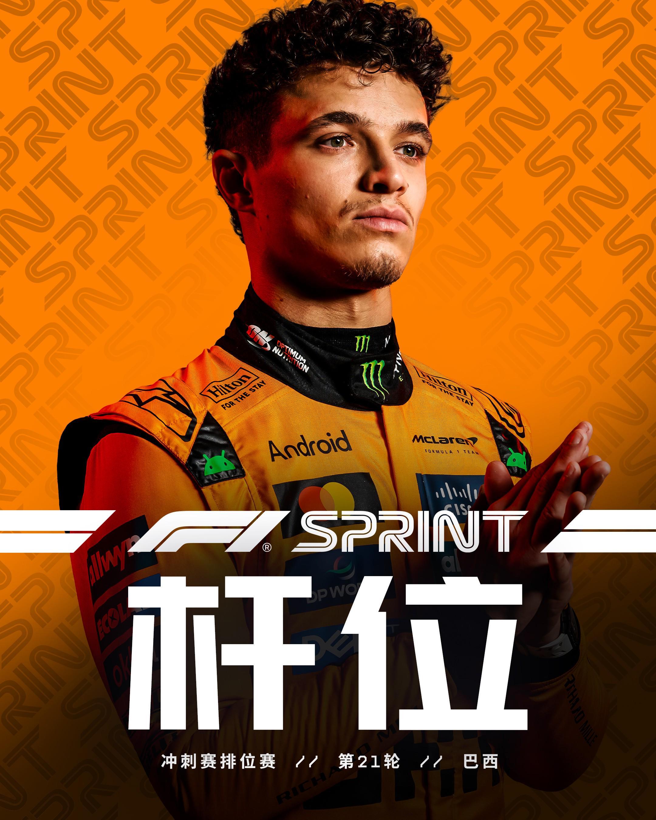 F1巴西站冲刺排位赛：诺里斯夺杆位，安东内利、皮亚斯特里分列二三