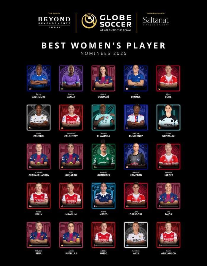 2025环球足球奖最佳女足球员候选名单揭晓，邦马蒂等名将入围