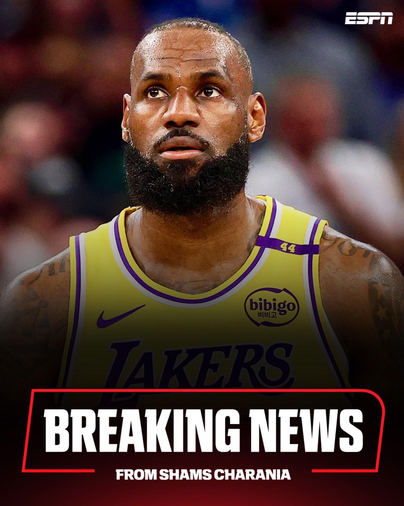 Shams爆料：詹姆斯今日复出，开启生涯第23个赛季首秀