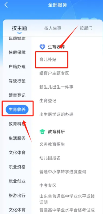 育儿补贴申请入口界面